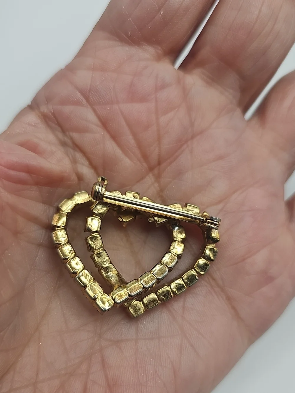 Unbranded Double Interlocking Heart Brooch Womens OS Red Gold Rhinestone Vintage